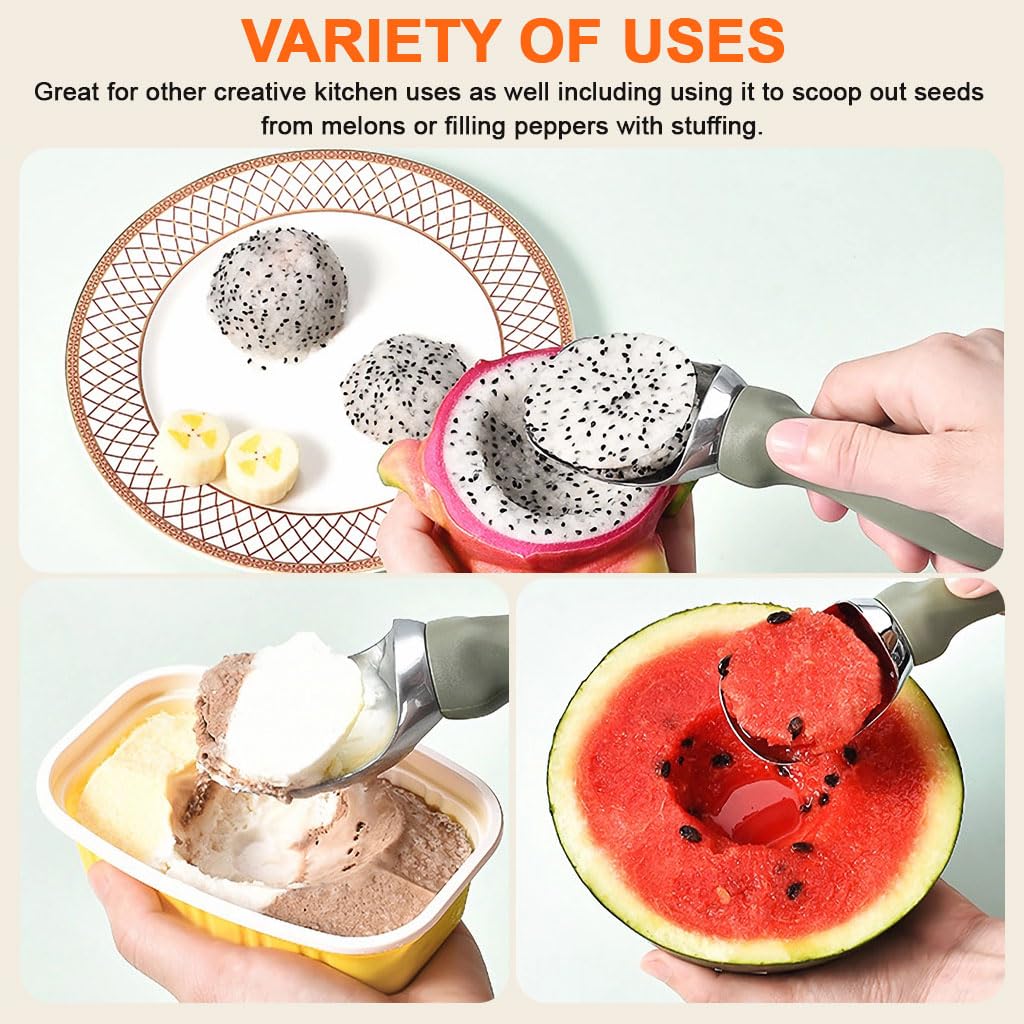 HASTHIP Ice Cream Scoop for Gelato and Cookie Dough with Anti Slip Handle | 3 PCS Stainless Steel