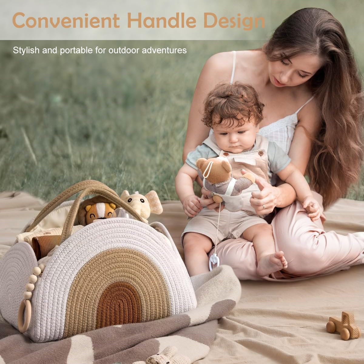 SNOWIE SOFT Baby Diaper Bag for Travel with Cotton Rope Woven Handle 32x20x22cm | Organizer for Newborn Essentials