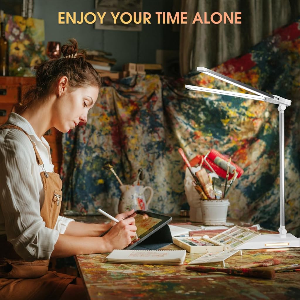 ELEPHANTBOAT LED Desk Lamp for Reading with Dual Swing Arm and 76PCS LEDs | 5 Color Modes
