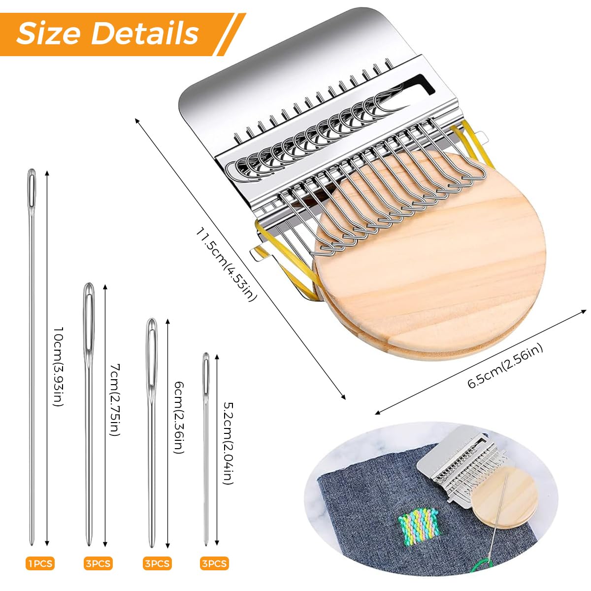 HASTHIP® Darning Mini Loom Machine, 21 Hooks Darning Loom Speedweve Type Weave Tool with 9 Yarn Knitting Needles DIY Textile Weaving Loom Kit for Beginners Mending Jeans, Repair Holes