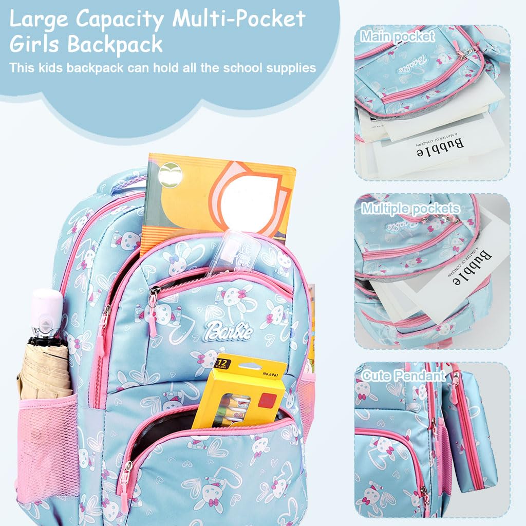 Zibuyu Cute Rabbit Backpack for Girls with Matching Pencil Case 46×33×20cm | Water Repellent Lightweight School Bag