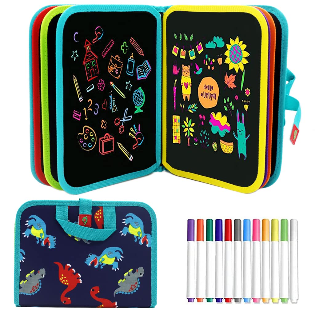 PATPAT® Erasable Doodle Book for Kids Big Size Magical Reusable Drawing Book 14 Pages Reusable Drawing Pads with 12 Water-Soluble Chalk Markers Portable Busy Toy Painting Xmas Gifts Set for Boys Girls