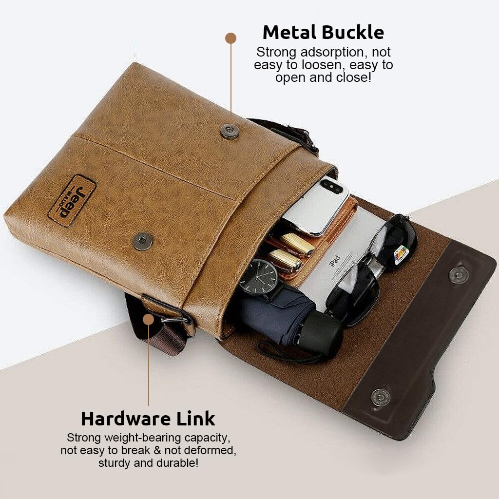 GUSTAVE Sling Bag for Men with Adjustable Strap and 24x5x27cm Capacity | PU Leather Brown