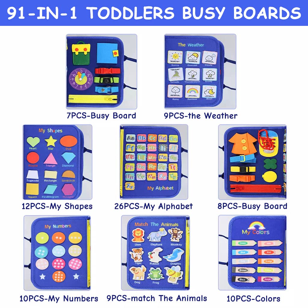 SNOWIE SOFT Busy Board for Toddlers featuring Zippers Buttons and Buckles | Soft Felt Montessori Toy