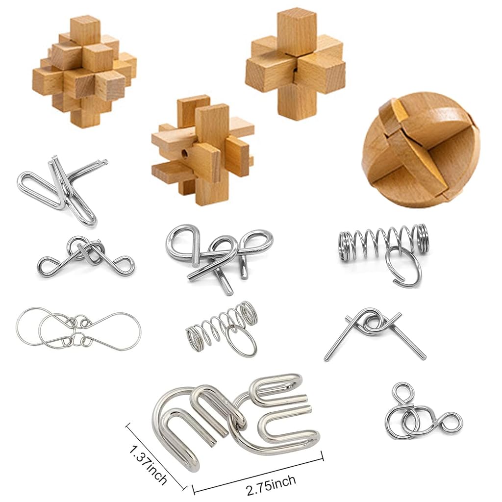 PATPAT® 12pcs Brain Teaser Toys Puzzle Toys for Kids & Adults Logic Training Stress Relief Fidget Toys Mini Pocket Brain Puzzle Toys Mind Development Games