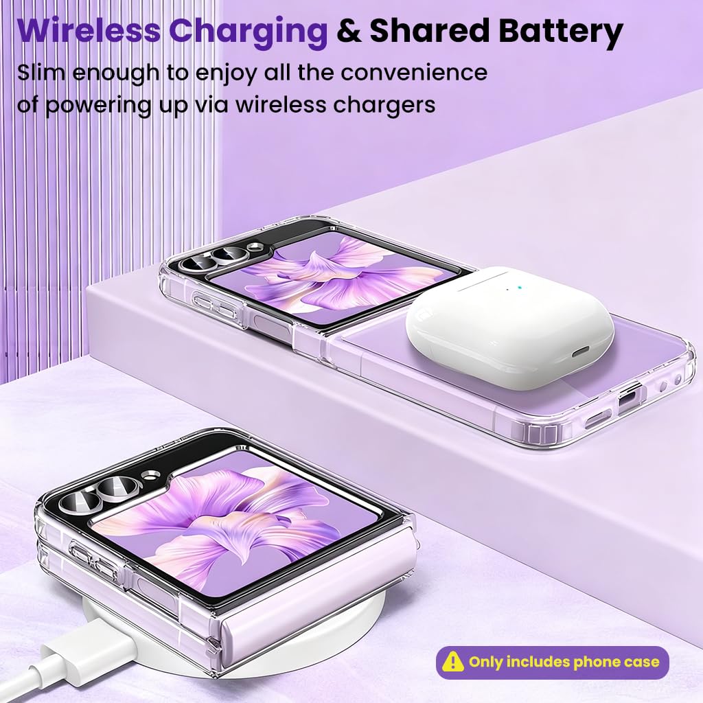 ZORBES Galaxy Z Flip 7 Case with 180° Flexible Hinge Protection and Folding Kickstand | Clear and Matte PC Cover in Purple