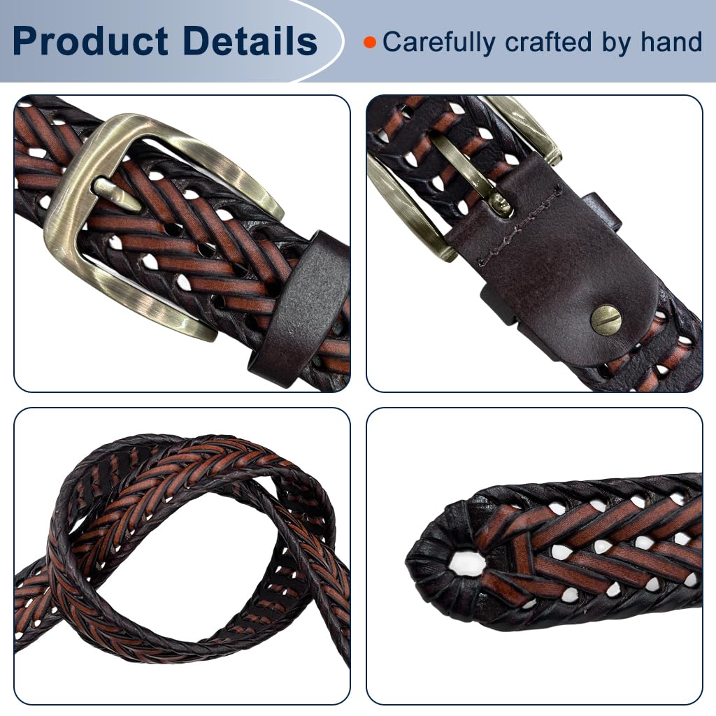 GUSTAVE Belts for Men featuring Braided PU Leather and Alloy Buckle | 125CM Adjustable Fit