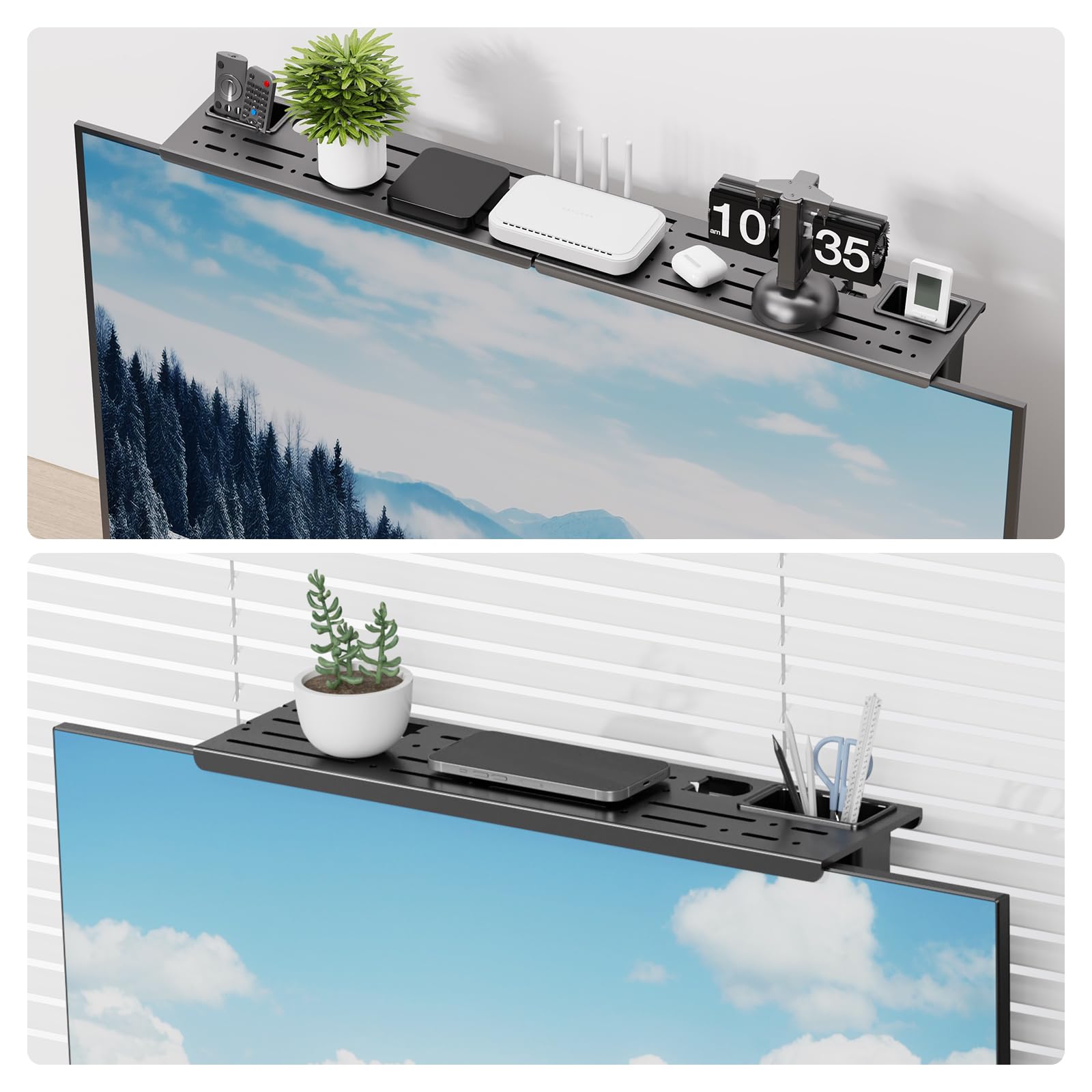 ZORBES Steel TV Top Shelf for Over Screen Storage with Foldable Design and Multi Support Feet 35.4 in | Space Saving Organizer
