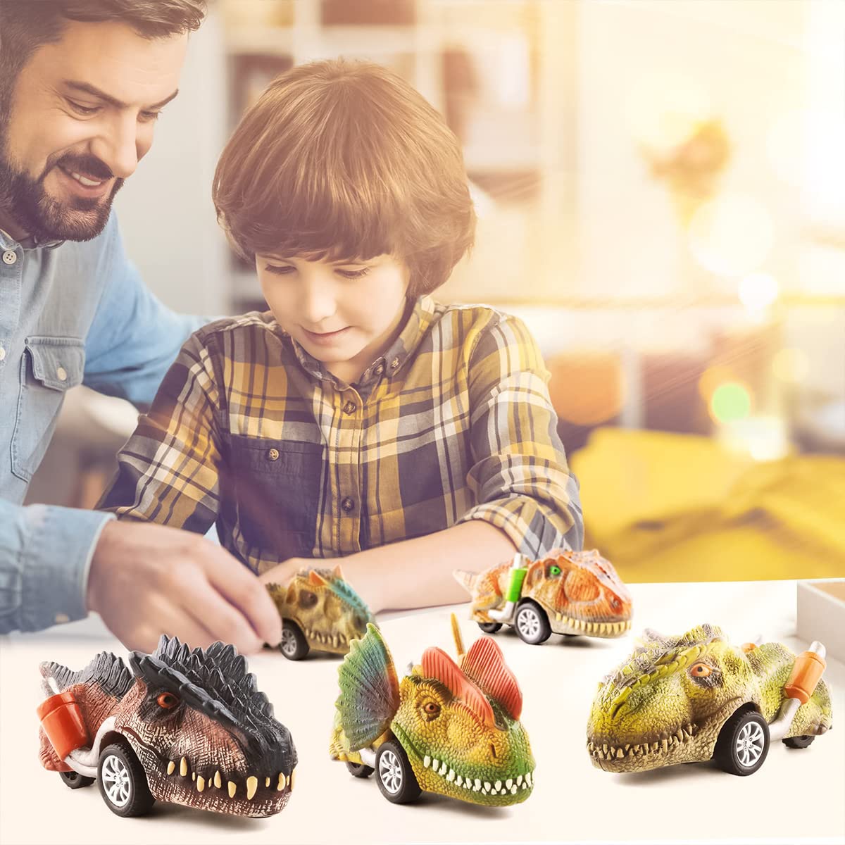 PATPAT Dinosaur Car Toy Set for Kids with 6 Pull Back Cars about 5 in | Fun Gift for Ages 3–8