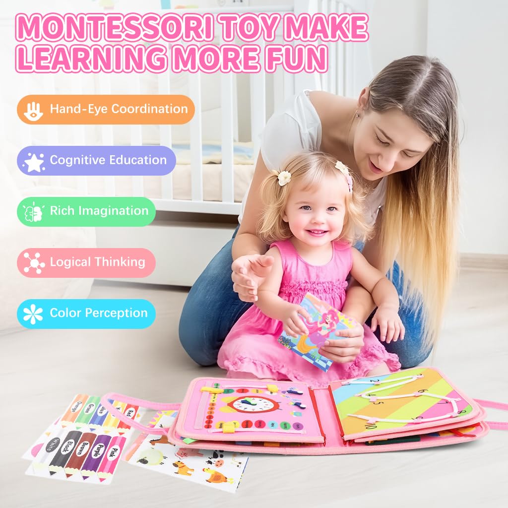 SNOWIE SOFT Mermaid Toddler Busy Binder for Travel with 10 Pages and Folding Handbag Style