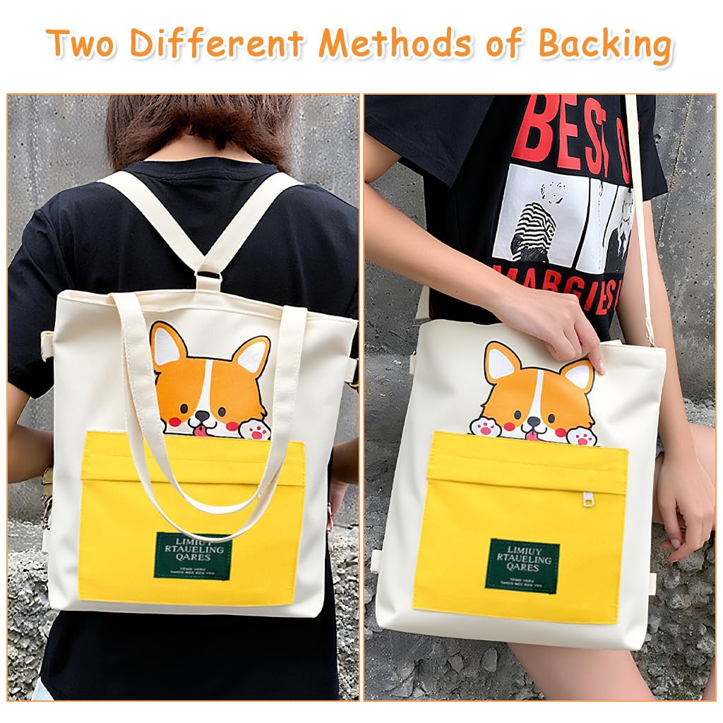 Zibuyu Canvas Crossbody Tote Bag for Women with Adjustable Detachable Strap 36x33cm | White Akita Dog Print Shoulder Purse