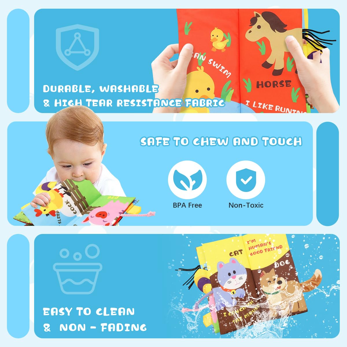 SNOWIE SOFT Farm Cloth Books for Babies with 3D Tails and Vibrant Farm Animal Designs