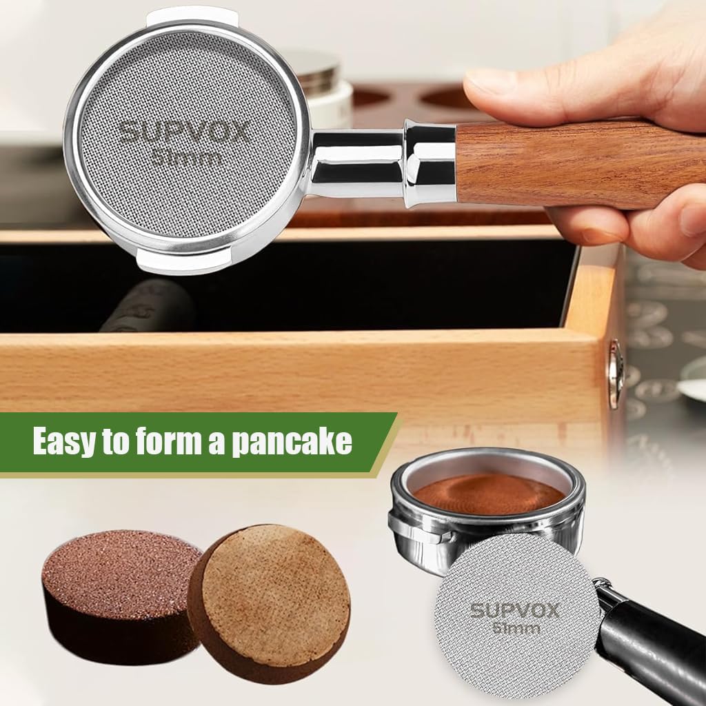 Supvox Coffee Filter Set for Espresso Portafilter featuring 51mm 1.7mm 150m Mesh 304 Stainless Steel Screen
