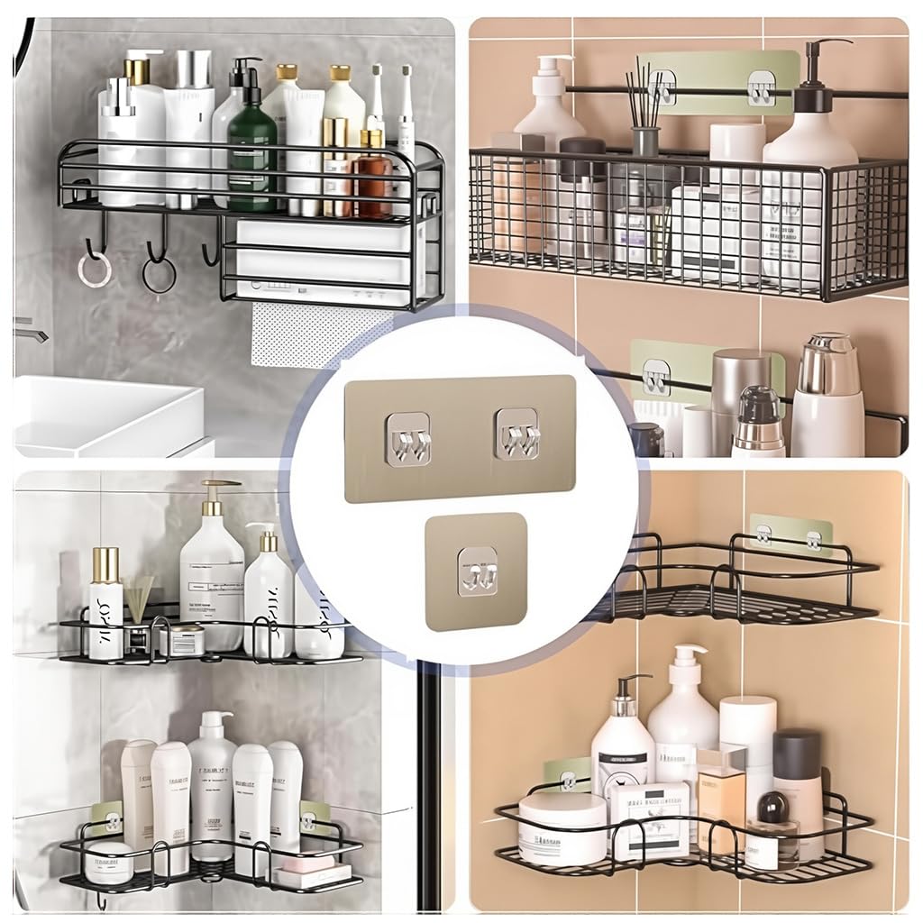 HASTHIP Adhesive Mounted Hook Plates for Kitchen and Bathroom with Dual Hooks 12Pcs featuring Golden Brushed Finish | Easy Peel and Stick Installation