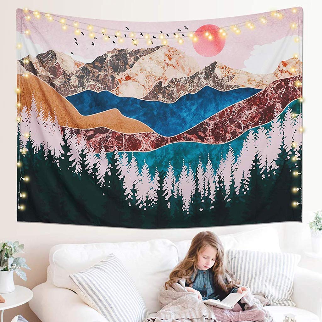 HASTHIP Sunset Forest Tree Mountain Tapestry for Bedroom 51x59in | HD Printed Polyester Wall Art