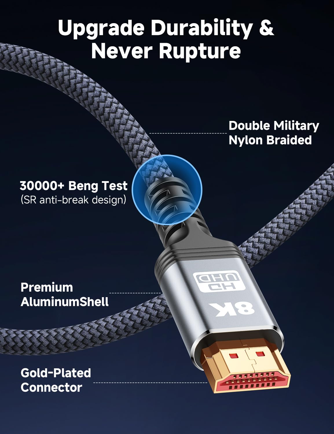 Verilux® 8K HDMI Cable 2.1 6.6Ft 2M 48Gbps Ultra High Speed to Support 8K60hz 4K120hz Display Port eARC 3D HDR Dolby Vision PS4 PS5 HDTV Gaming Monitor Graphics Card 3PCS