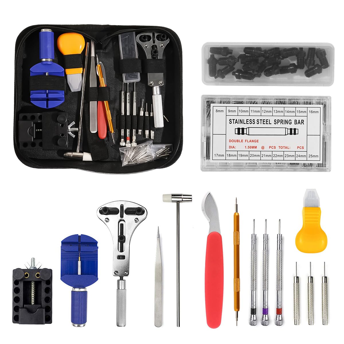 Serplex Watch Repair Kit for Battery Replacement and Strap Adjustment with Stainless Steel Tools & Carrying Case
