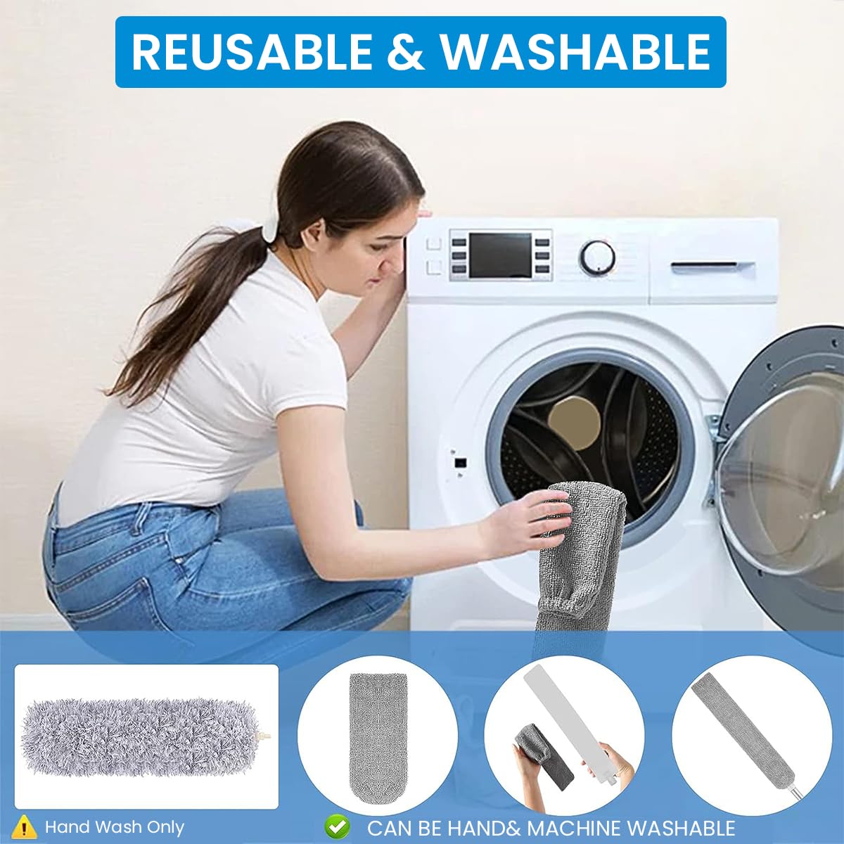 HASTHIP Microfiber Duster Set for Home Cleaning with 2.5m Extendable Handle and 3 Heads | Chenille and Stainless Steel Design