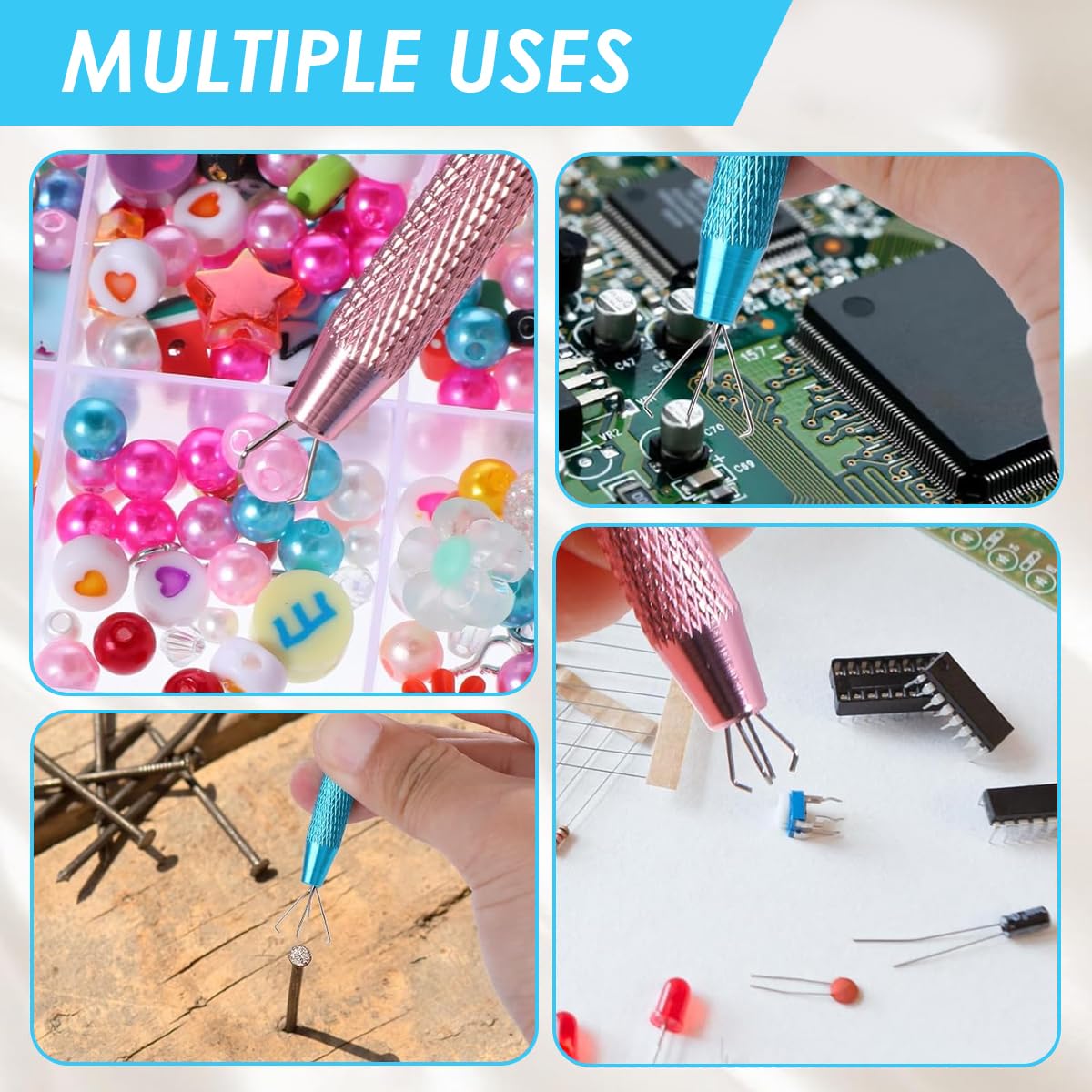 SANNIDHI Piercing Ball Grabber Tool Set for Jewelry and Craft Use with 4 Claw Holder | Blue and Pink 2Pcs