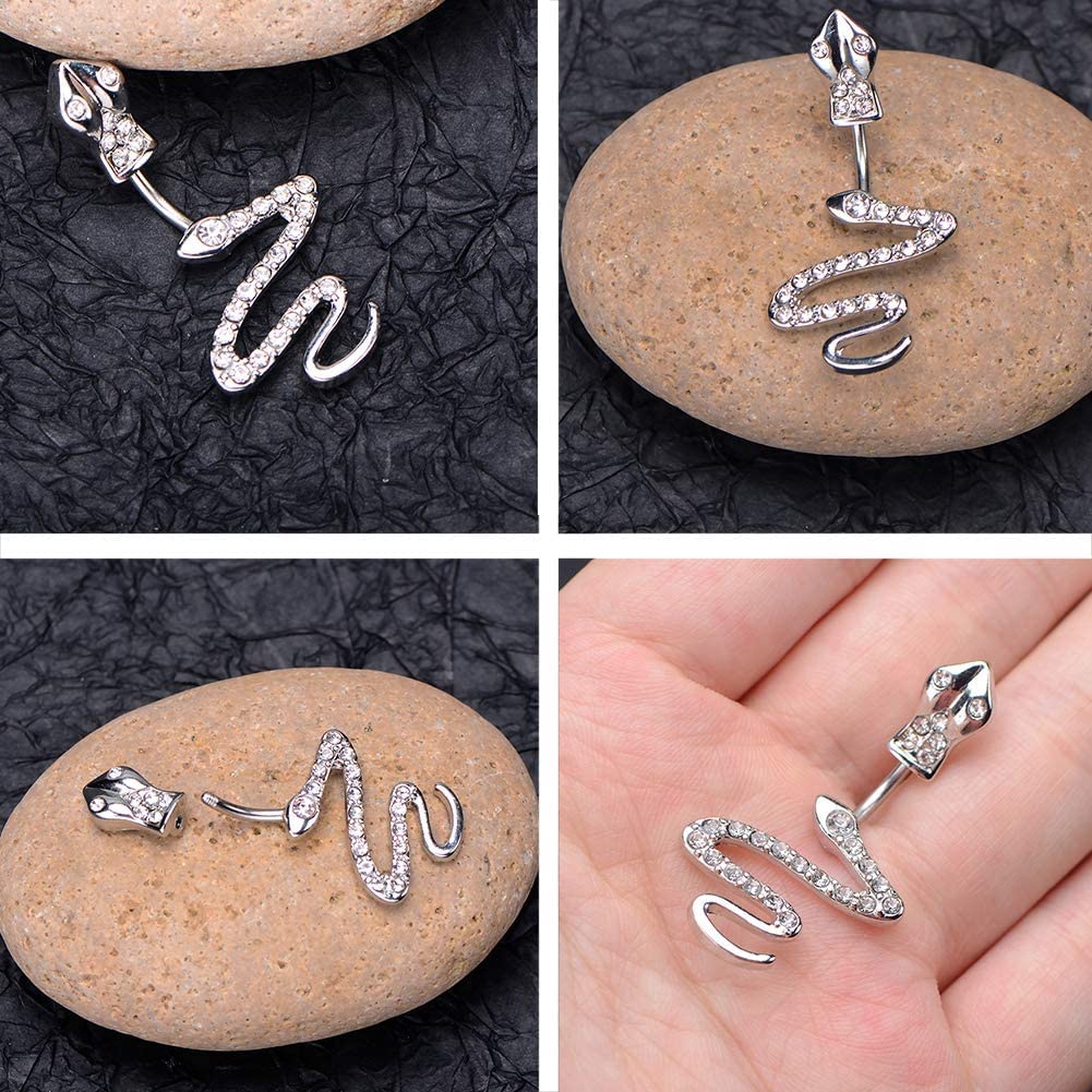 MAYCREATE Snake Belly Button Rings for Women with CZ Crystal Snake Design 14g Silver Jewelry