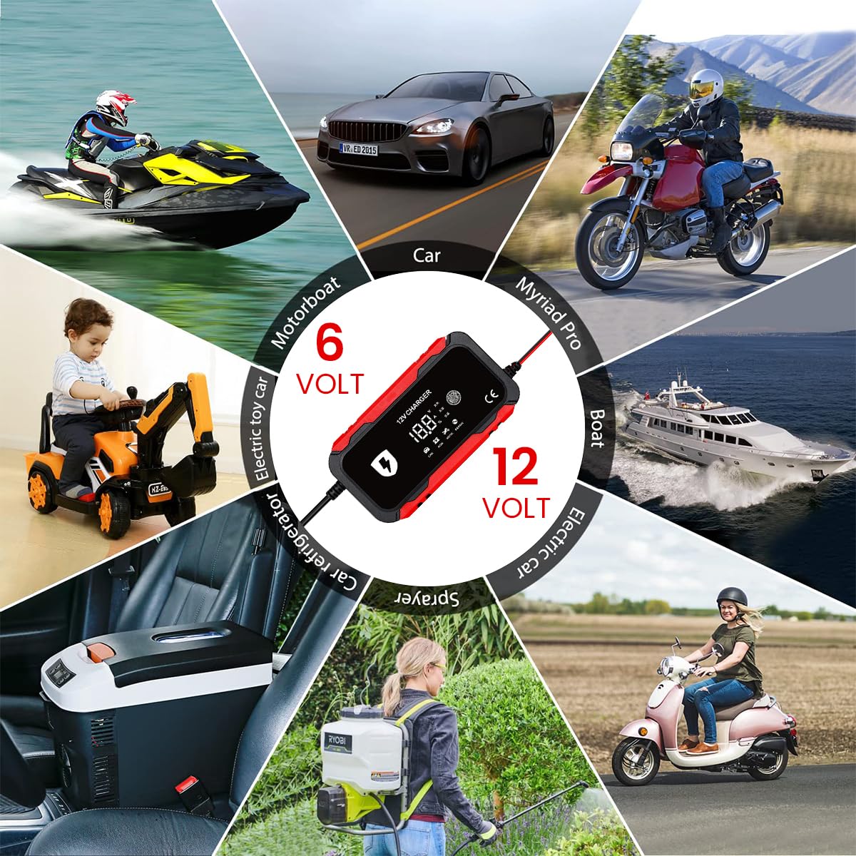 STHIRA Car Battery Charger for Cars Motorcycles and Boats with 12V 6A Smart Pulse Maintenance | Touch Screen LCD Display