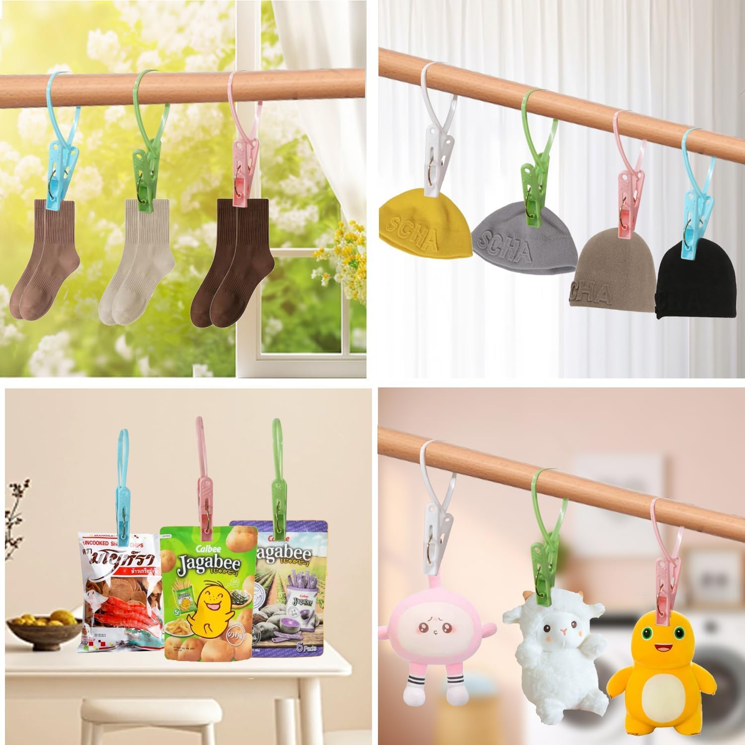 HASTHIP hanger clamps for hanging clothes 12 pcs with windproof fastening loop and multicolor clips | reusable plastic pegs for laundry and travel drying