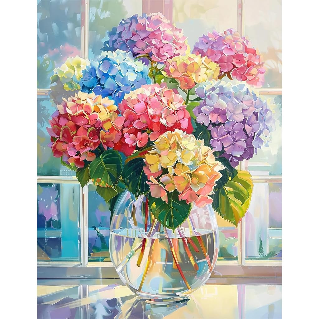 HASTHIP Diamond Painting Kits for Adults with Full Drill 12x16 in Canvas | DIY Hydrangea Art Craft for Wall Decor and Gifts