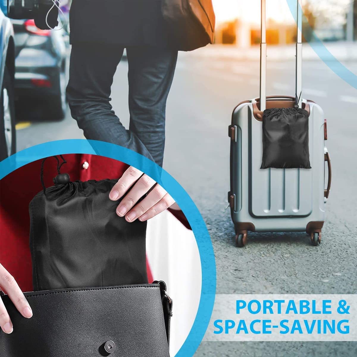 HASTHIP Airplane Footrest for Travel Comfort with Adjustable Straps and Storage Bag Black 2PCS