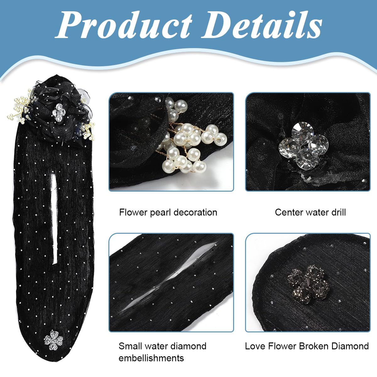 PALAY Hair Buns for Women for Elegant Chignon Styling with Floral Mesh and Pearl Details | Green