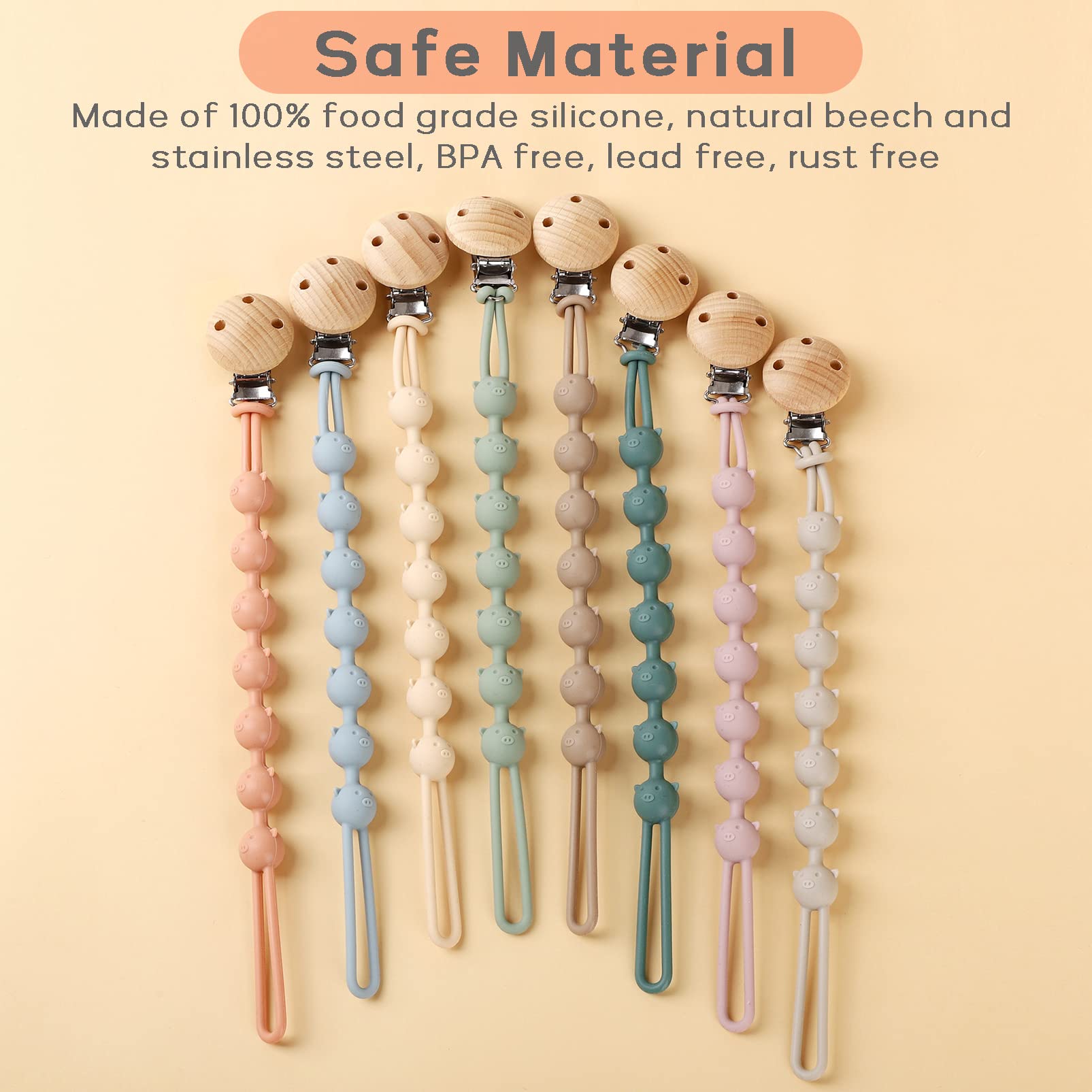 ZIBUYU Pacifier Chain Clips for Babies with Safe Silicone Material | 2Pcs Teether Holder