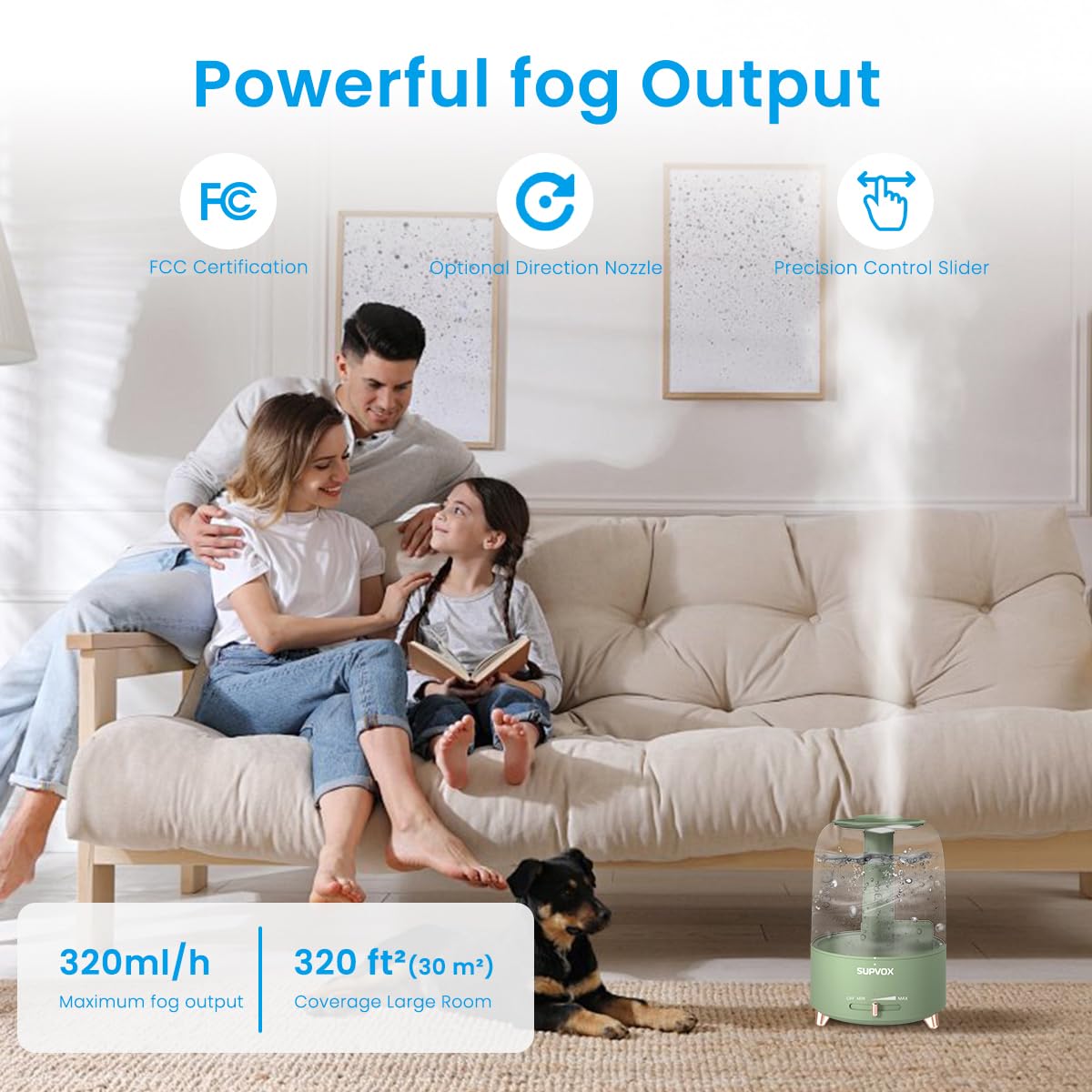 Supvox Humidifier for Bedroom and Baby with 4.2L Tank 360° Rotating Nozzle | Ultra Quiet Auto Shut-Off