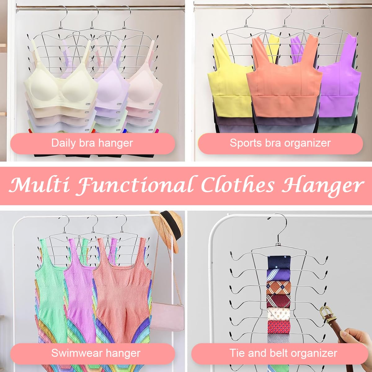 HASTHIP® Bra Hanger Multi Bra Hanger Space Saving Wardrobe Sport Bra Hanger Organizer Tank-Top Wardrobe Hanger Wardrobe Organizer Stainless Steel Multi Bra Hanger