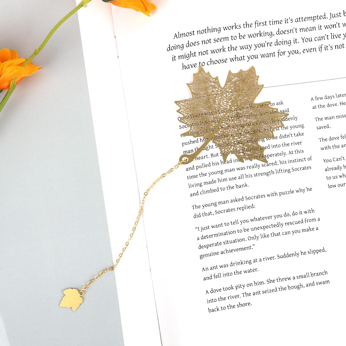 OFIFO Metal Bookmarks for Books featuring Floral Cutout Chain Design | 4 Pcs Golden Set