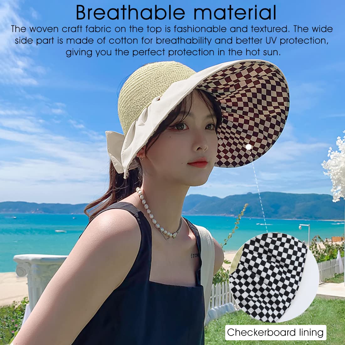 Zibuyu Foldable Wide Brim Sun Visor Hat for Summer with 5.5 in UV Shade Beige for Women