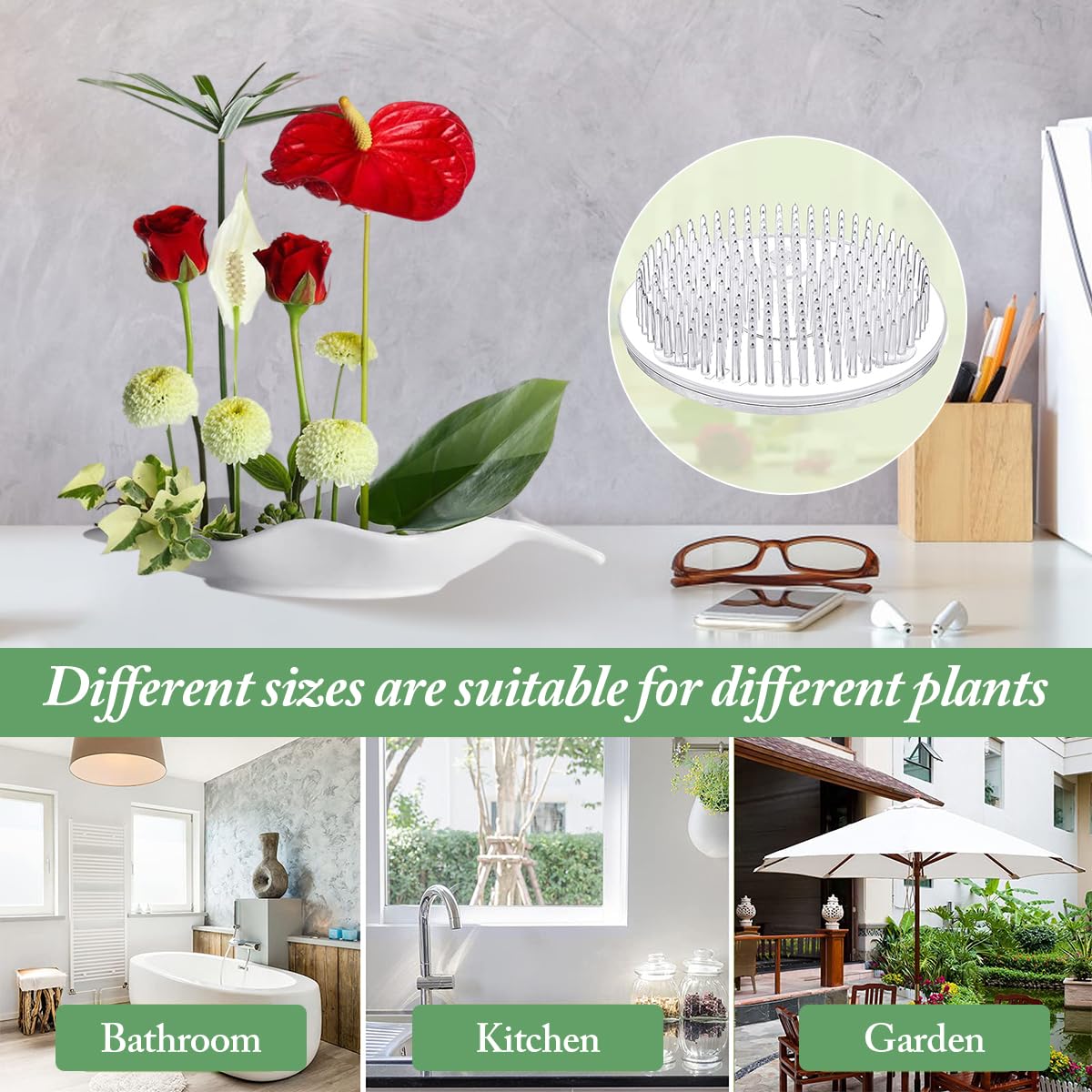 HASTHIP Acrylic Flower Frog for Ikebana and DIY Bouquets featuring Spiral Stem Holder | Clear L