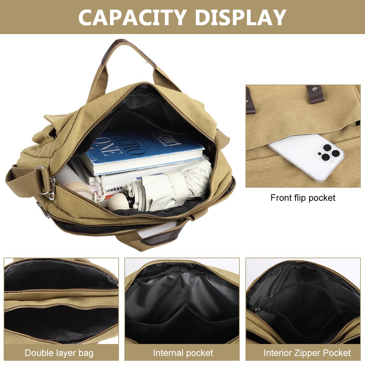 GUSTAVE Men's Canvas Messenger Bag for 15.6'' Laptop with Double Layer Zipper | Retro Crossbody Shoulder Design