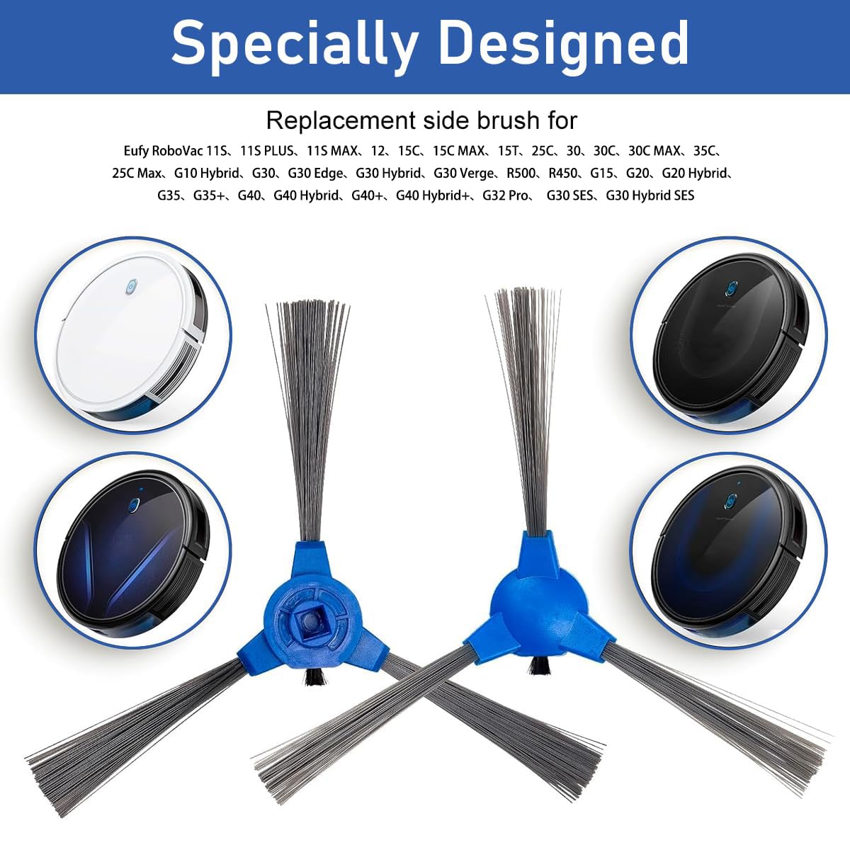 Verilux® 4pcs Replacement Side Brushes for Floor Sweeper EUFY 11S RoboVac 30 11 MAX 15C Universal Vacuum Floor Cleaner Robot Replacement Side Brush Floor Sweeper Accessories