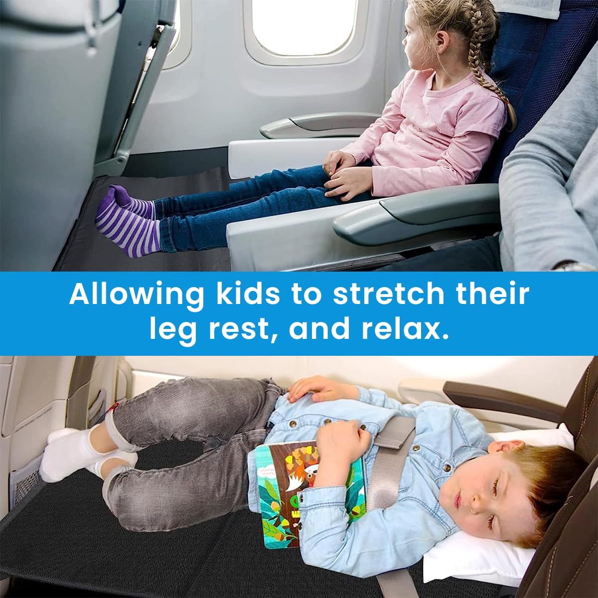 HASTHIP Airplane Footrest Kids Bed for Travel with Adjustable Straps 78×43cm Black | Toddler Seat Extender