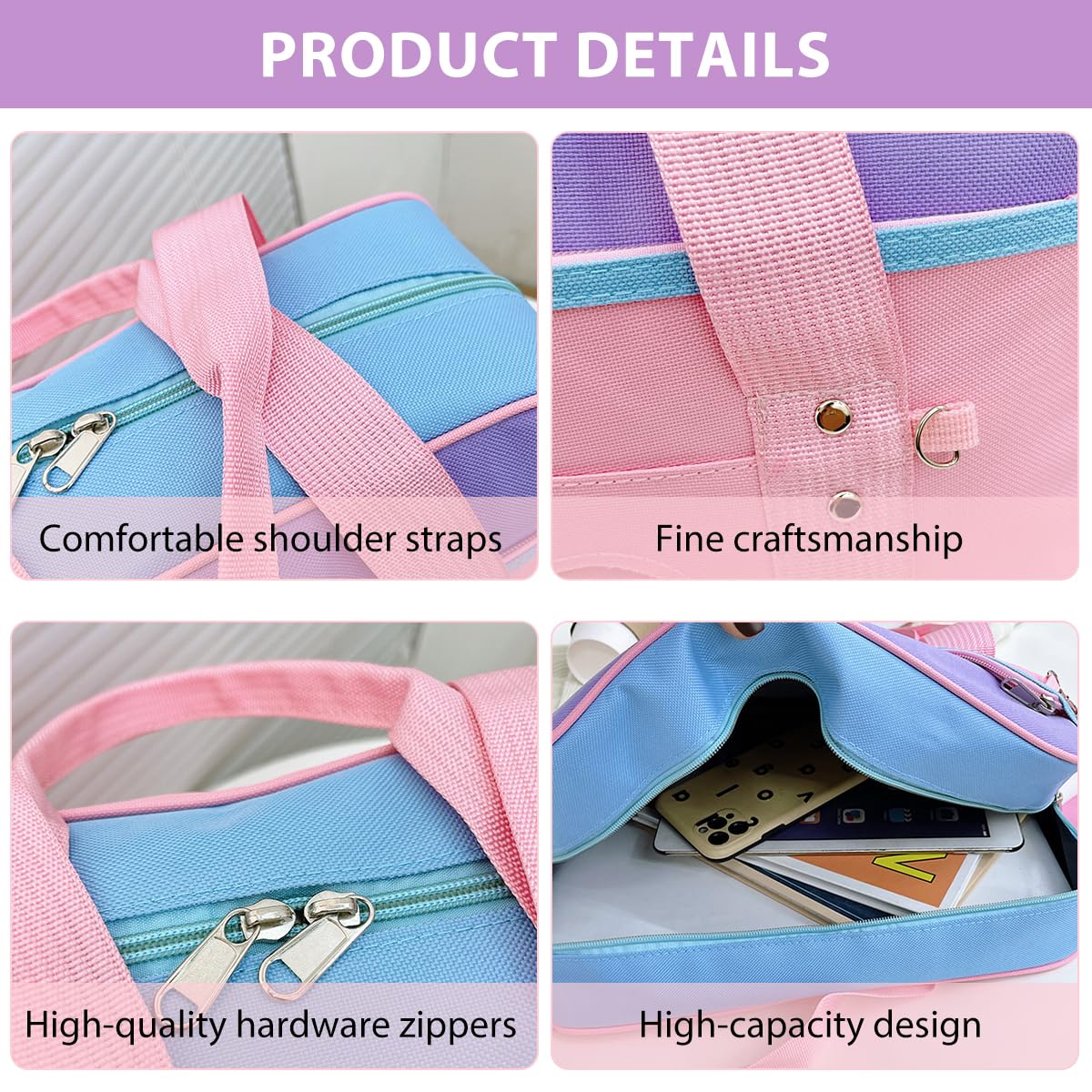 PALAY Girls Book Bag for School and Travel with Double Layer Zipper 36x12x27cm Pink Oxford Cloth | Includes Coin Pouch