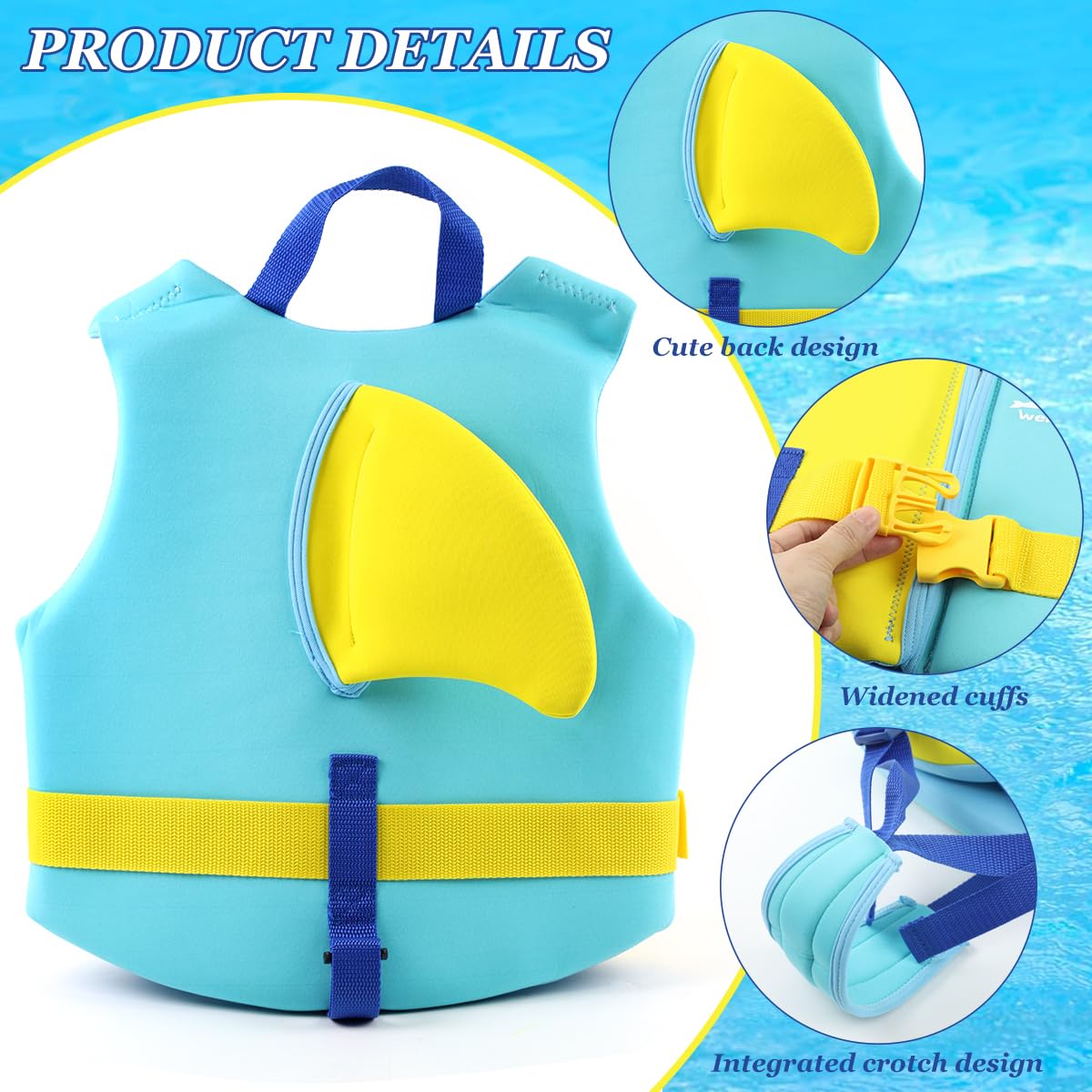 Proberos Kids Life Jacket for Swimming with Adjustable Thigh Straps and 35kg Capacity | Blue and Yellow EPE Foam Vest for 8–10 Year Olds