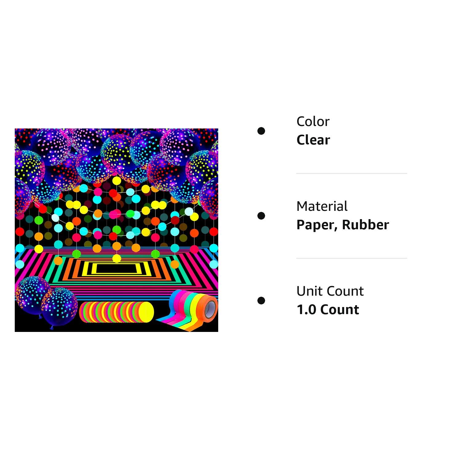 HASTHIP Neon Glow Party Supplies for Birthdays with 25 Balloons and 6 Rolls 98.4ft Tape | Blacklight Decorations