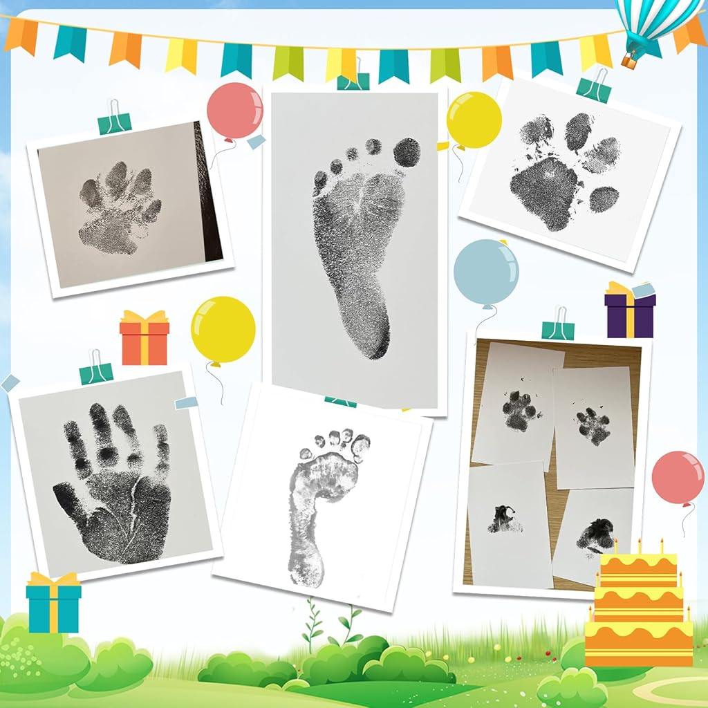 SNOWIE SOFT® 6-Pack Safety Baby Foot Print Kit Inkless Milestone Cards for Pets Babies Newborn Print with 6 Sheet Papers Need Air Dry for 25-40 Minutes 12 PCS
