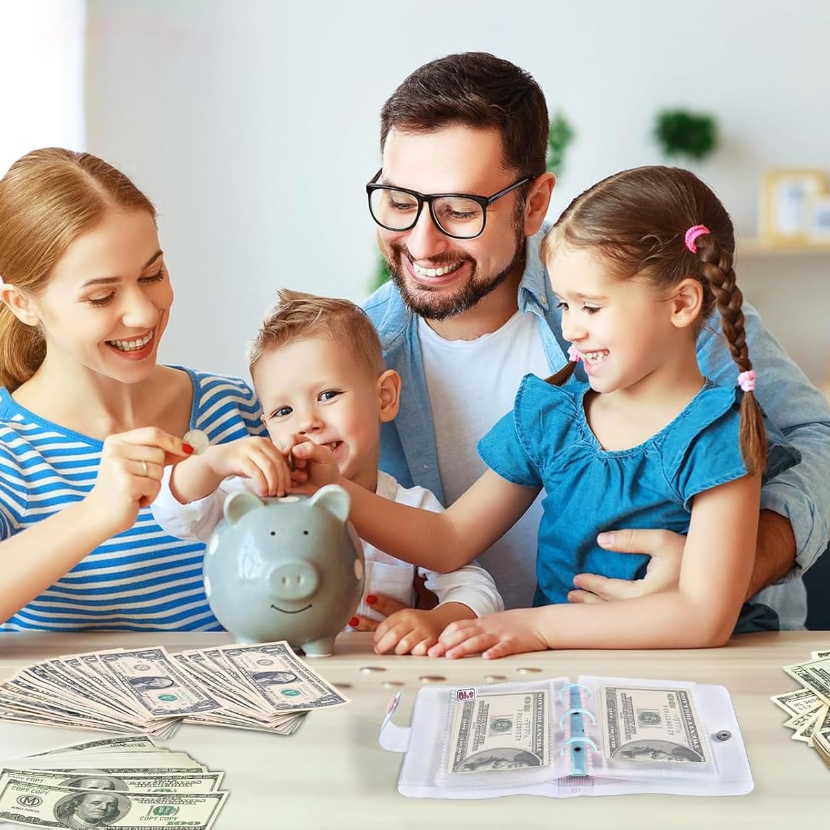 OFIFO Money Saving Box Binder for 1000 Challenge with PVC Cash Pockets and Snap Closure | Portable Piggy Bank for Adults