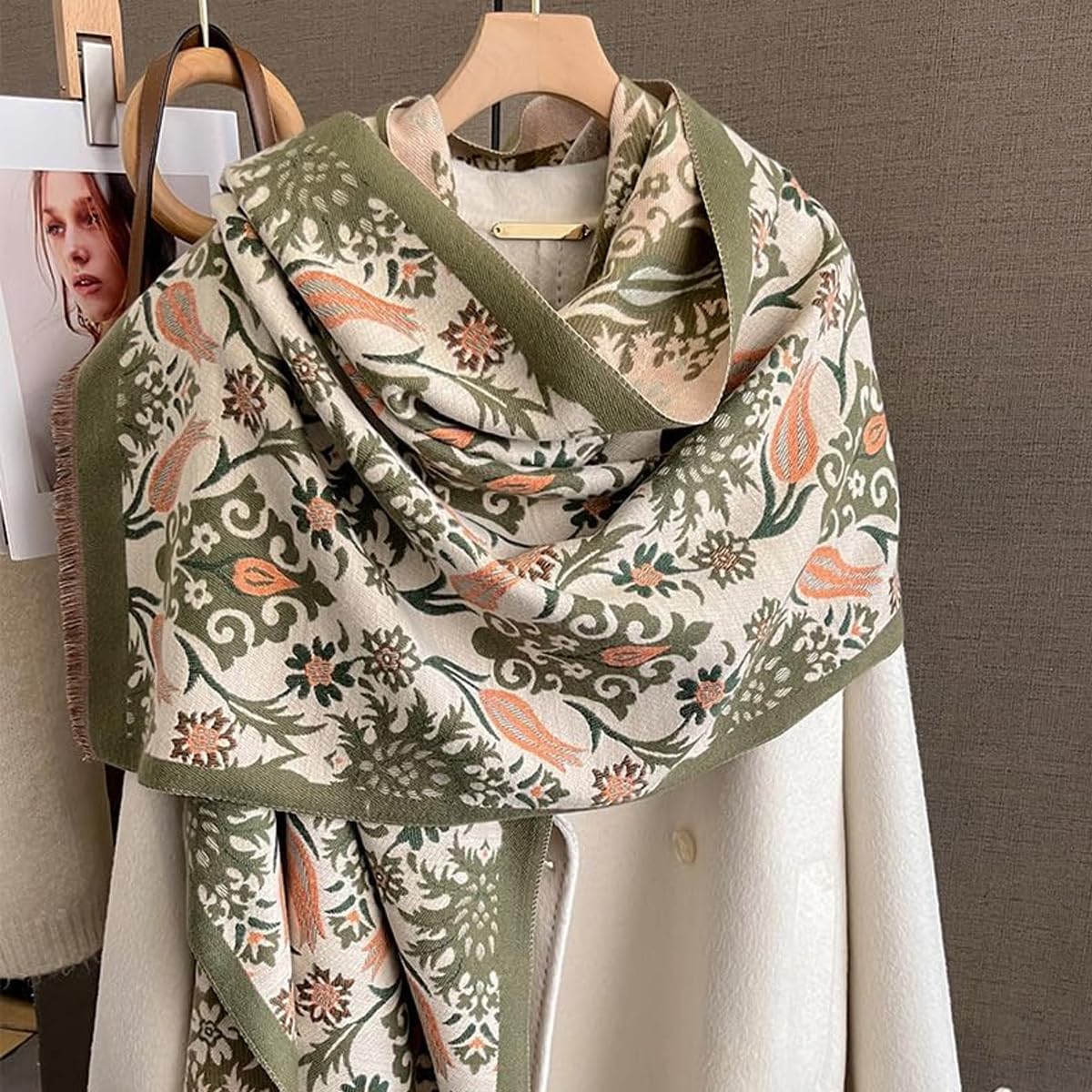 SANNIDHI Winter Shawl Wrap for Women with 65x185cm Size featuring Floral Print & Green Scarf Style