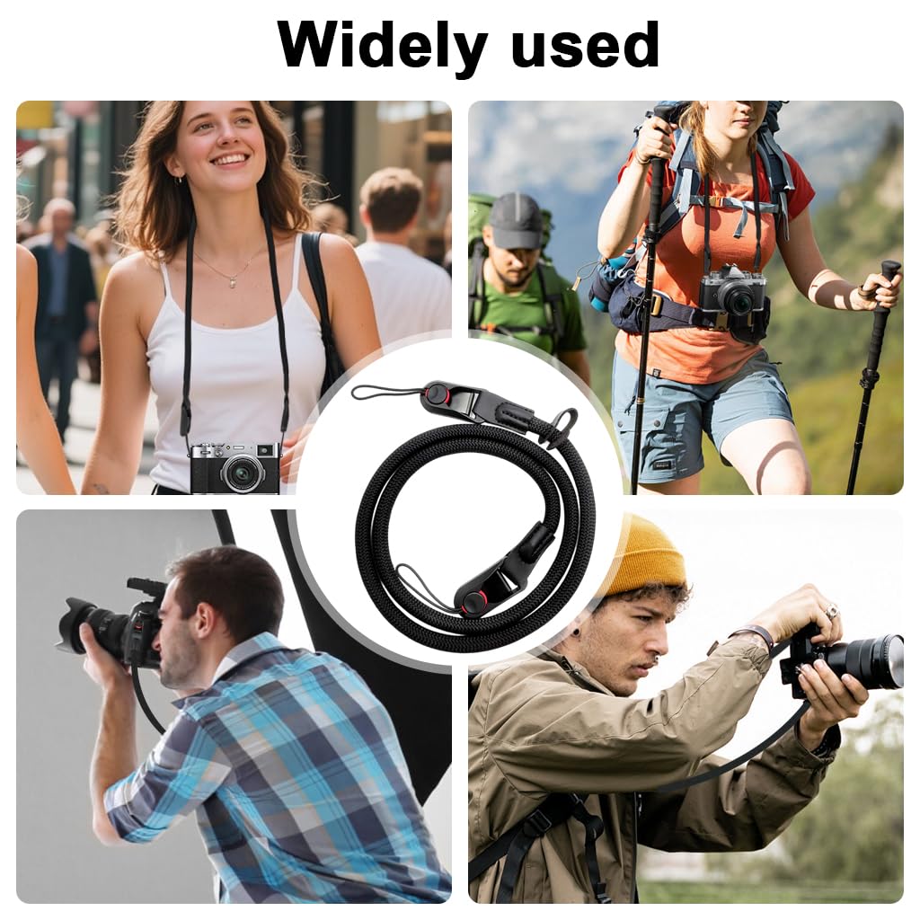 ZORBES Camera Strap for DSLR and Mirrorless with Quick Release and 110cm Nylon Rope | Black Crossbody Hands Free Design