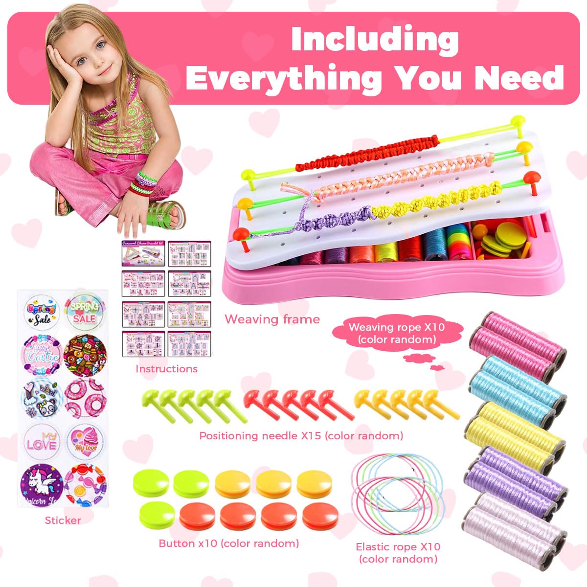 PATPAT DIY Rope Bracelet Making Kit for Kids with Braiding Tool and Charm Buttons | Fun Craft Gift for Girls