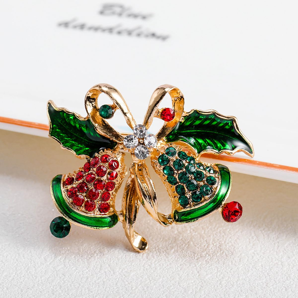 HASTHIP Christmas Brooch for Festive Outfits with Rhinestone Bell Design and Alloy Build | Gift for Women and Men