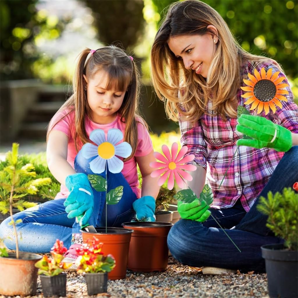 HASTHIP Flower Garden Stakes for Outdoor Decor featuring 18.9 in Metal Daisy Sunflower Set