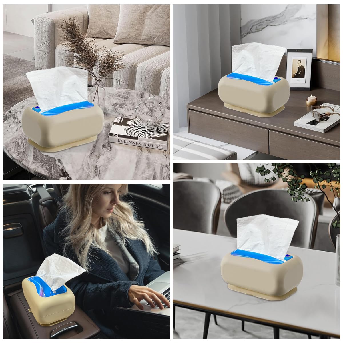 HASTHIP® Silicone Tissue Box Strong Suction Cup Tissue Paper Box Desk Tissue Box Wall Mount Tissue Box Under Desk Space Saving Under Desk Tissue Paper Box for Dressing Table, Desk, Office