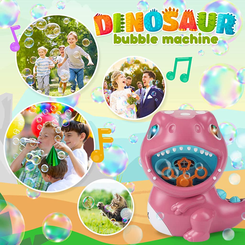 PATPAT Dinosaur Bubble Machine for Kids with Light and Music featuring 6 Wands 500+ Bubbles
